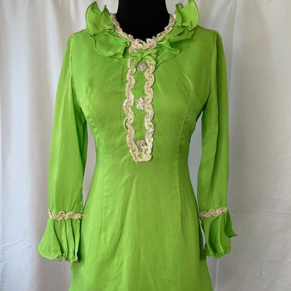 Vintage 1960s Neon Green Mini Dress with Sequin Accents β Tricel 100% Acetate - Picture 8 of 16